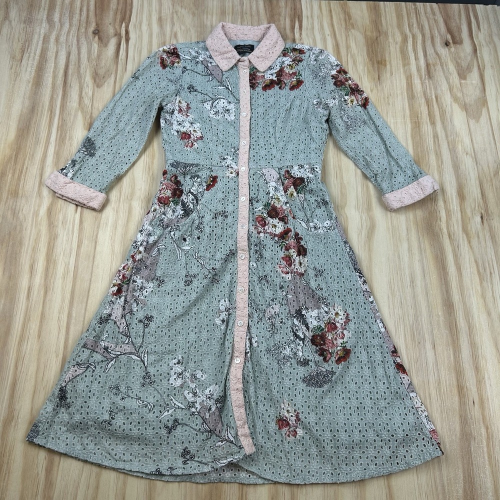 Varun Bahl Shirt Dress Womens Size 0 Floral Collared Short Sleeve Spring Boho‎